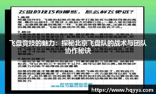 飞盘竞技的魅力：探秘北京飞盘队的战术与团队协作秘诀
